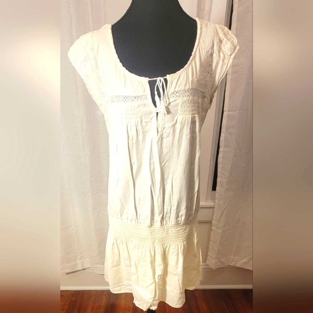 Beach Dress-Cream Ultra Soft Cotton Boho Peasant Babydoll Dress